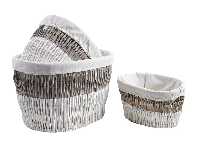 Corbeilles à linge en osier et doublure coton (Lot de 3)