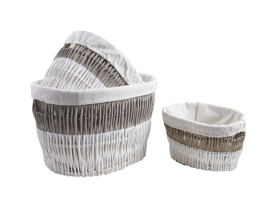 Corbeilles à linge en osier et doublure coton (Lot de 3)