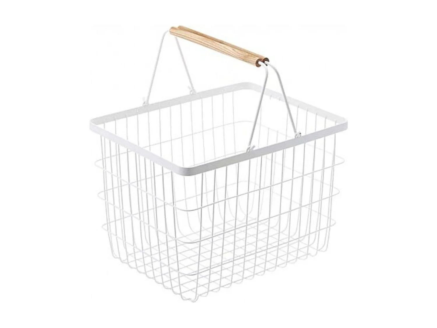 Panier à linge métal blanc avec anses en bois H38.5cm