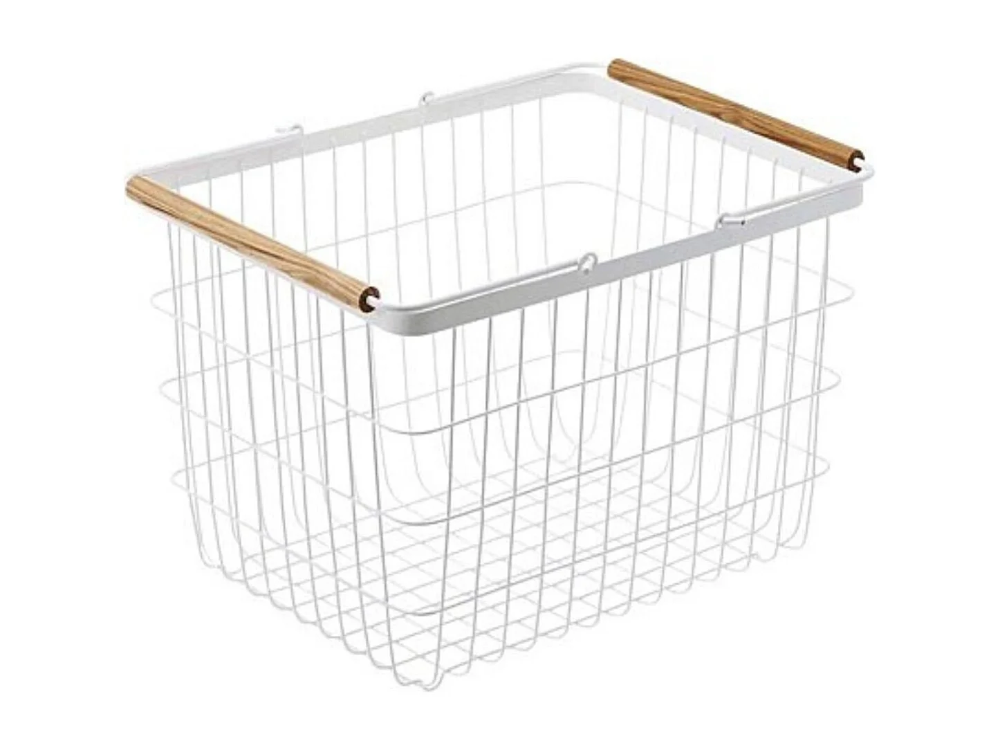 Panier à linge métal blanc avec anses en bois H38.5cm