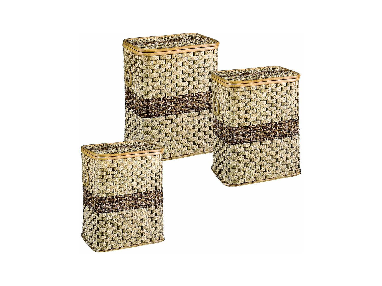 Coffres à linge en rotin et buri (Lot de 3)