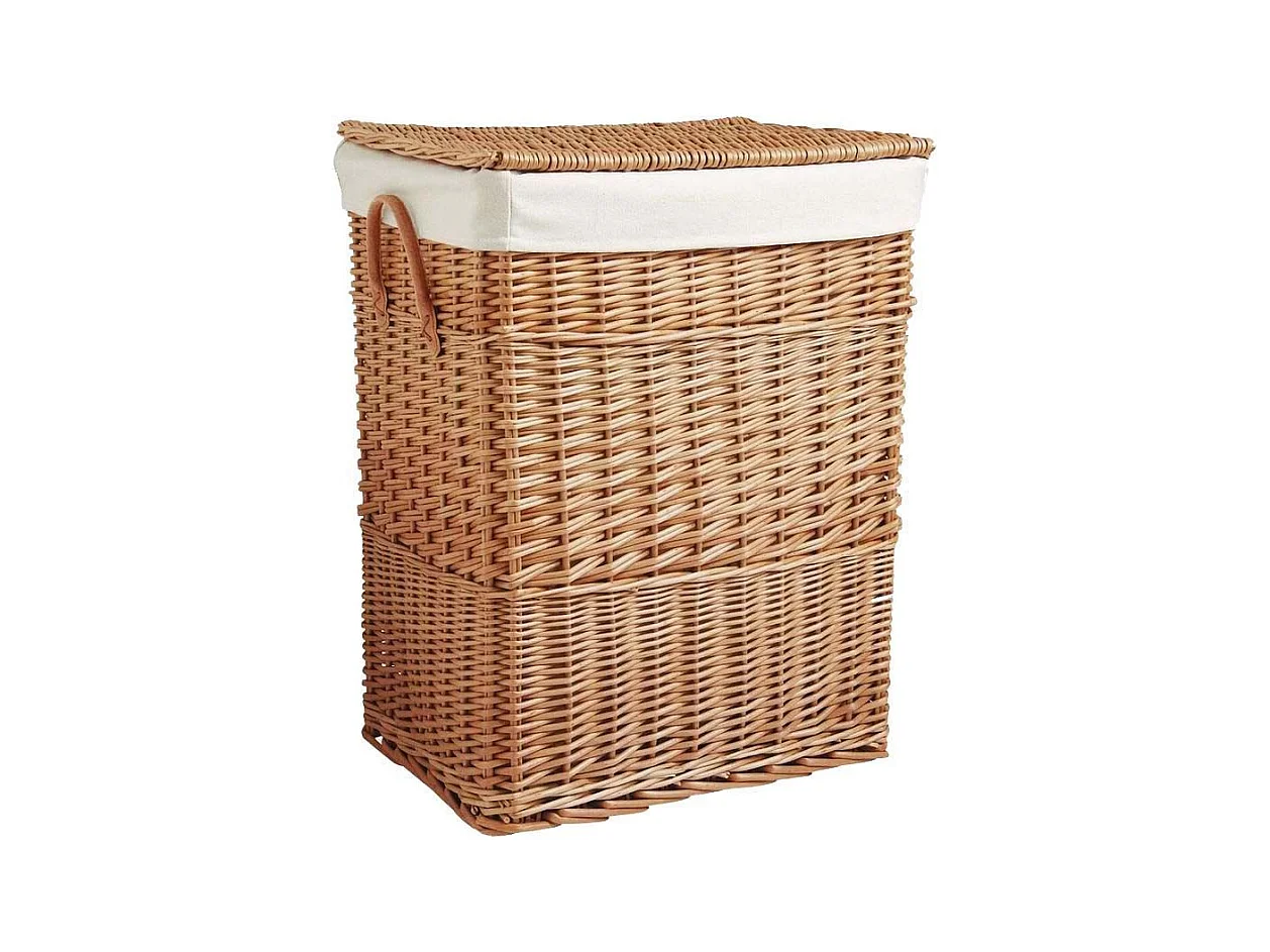 Grand panier à linge en osier doublé Clair