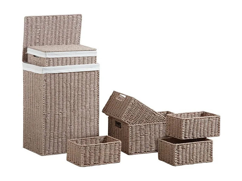 Paniers à linge en papier cordé taupe avec corbeilles (Lot de7)