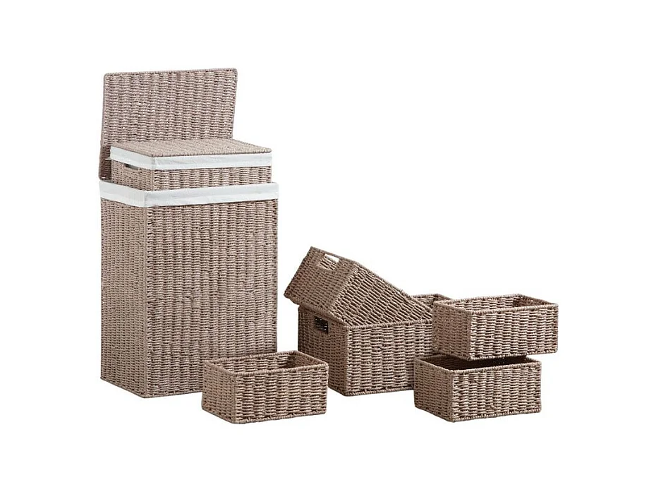 Paniers à linge en papier cordé taupe avec corbeilles (Lot de7)