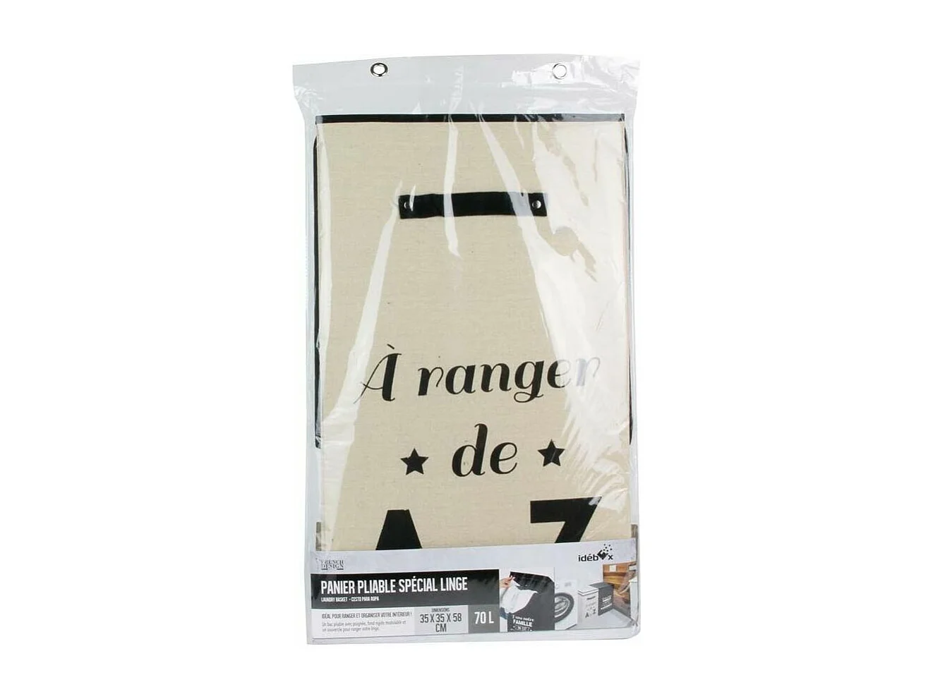 Panier à linge pliable en tissu 70L Famille Beige