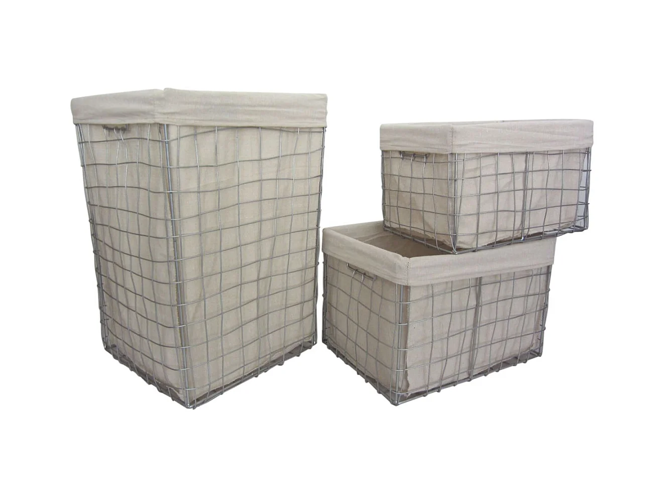 Panier à linge et corbeilles en métal argenté (Lot de 3)