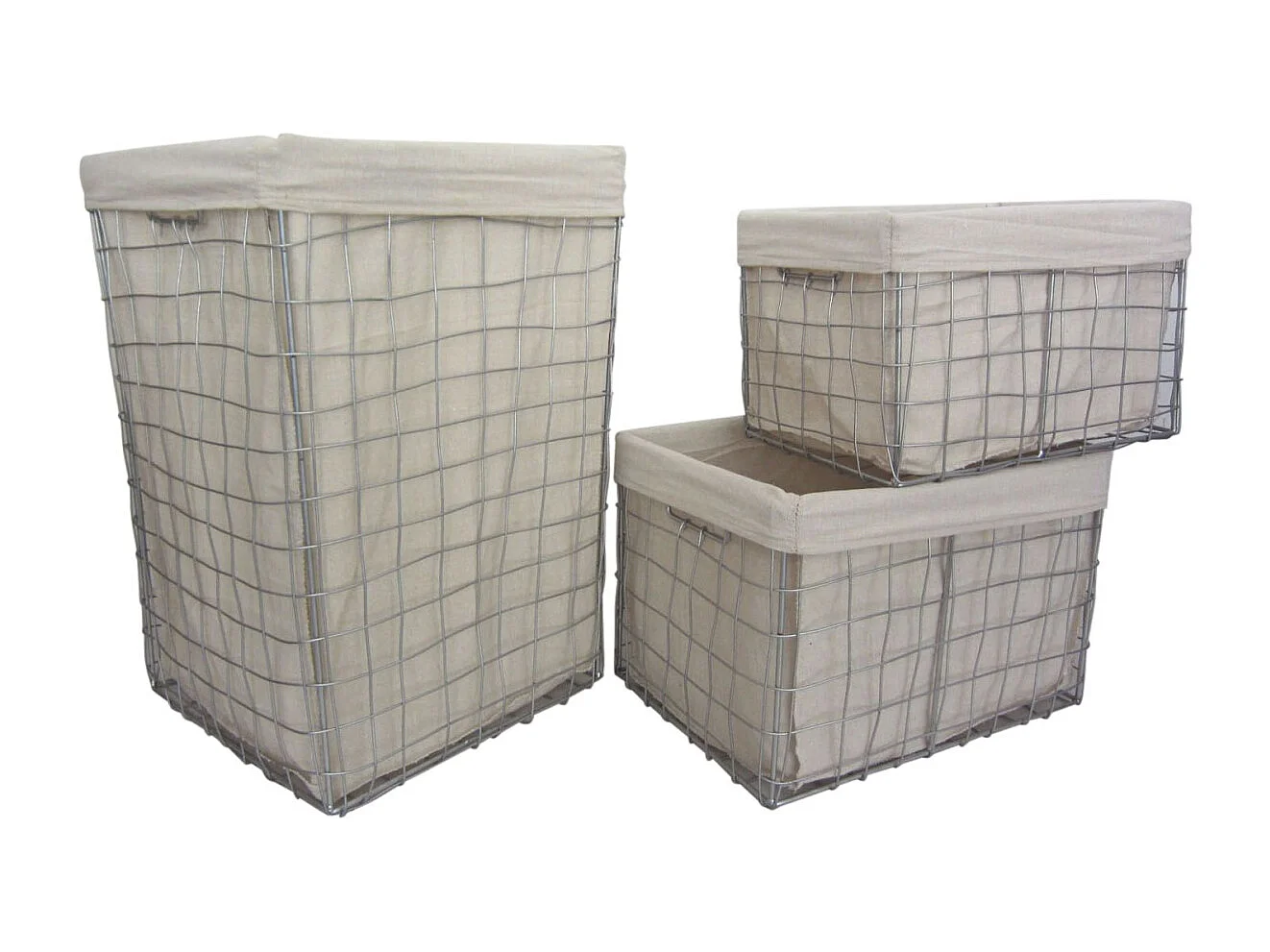 Panier à linge et corbeilles en métal argenté (Lot de 3)