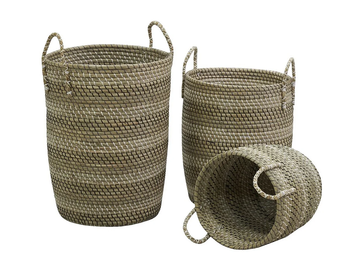 Paniers à linge tressés en jonc de mer (Lot de 3)