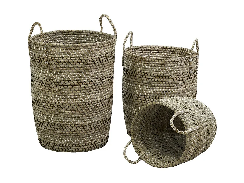 Paniers à linge tressés en jonc de mer (Lot de 3)