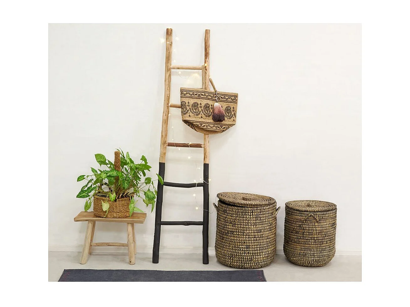 Paniers à linge ronds en jonc (lot de 2)