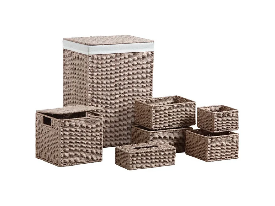 Panier à linge avec corbeilles en papier cordé (Lot de 7)