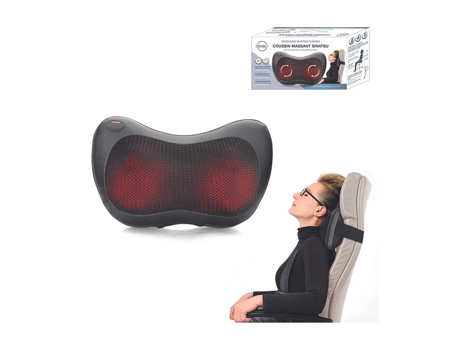 Coussin massant - Relaxant - Shiatsu - Noir