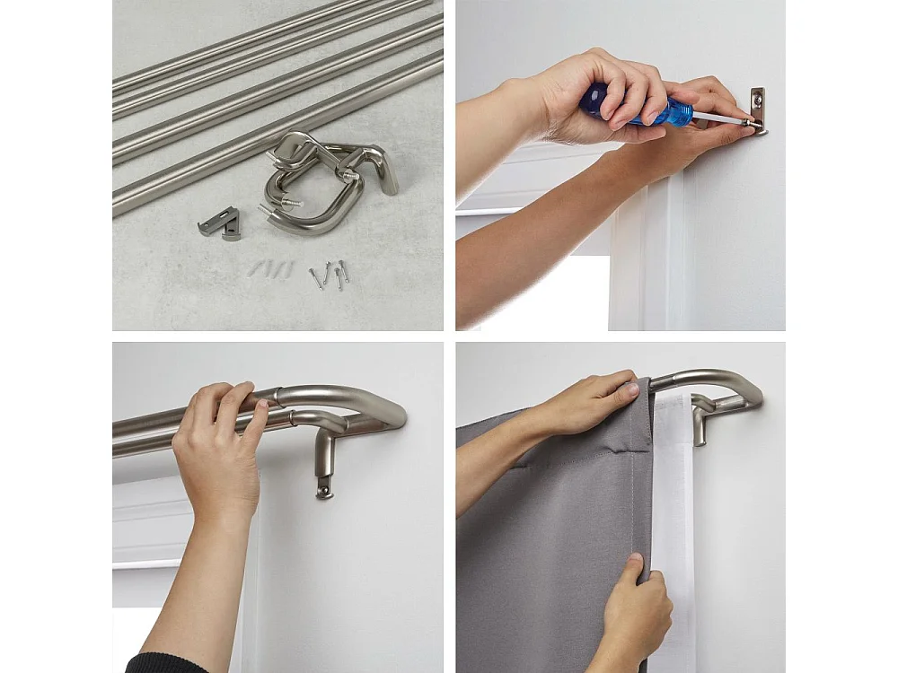 Doppelte Vorhangstange Nickel matt Twilight 223.5 bis 365,8 cm