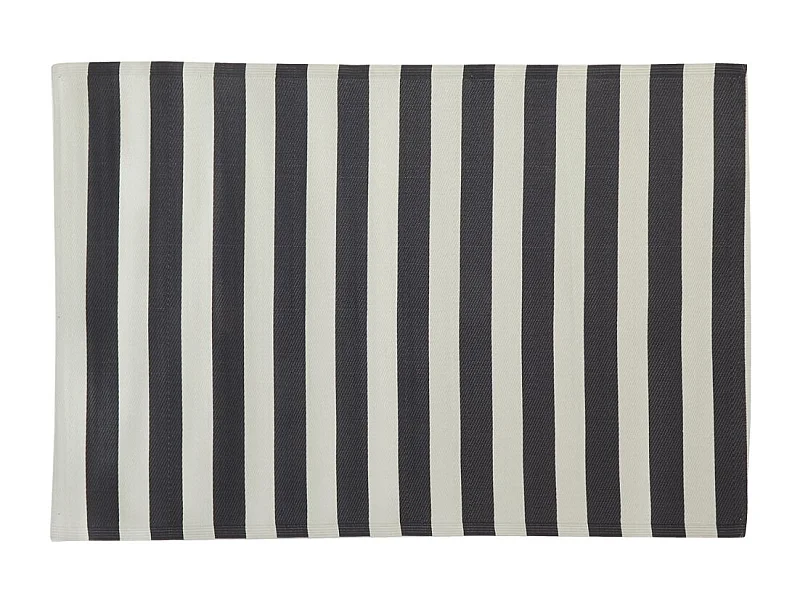 Grand tapis d'extérieur en polypropylène 160 x 230 cm Rayures - Noir