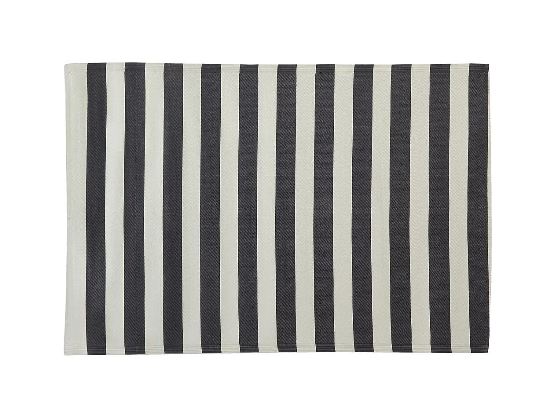 Grand tapis d'extérieur en polypropylène 160 x 230 cm Rayures - Noir