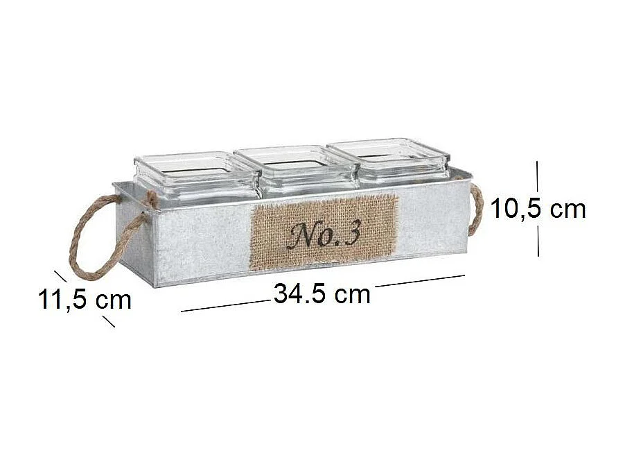 Blumenkasten aus Zink mit Töpfe aus Glas