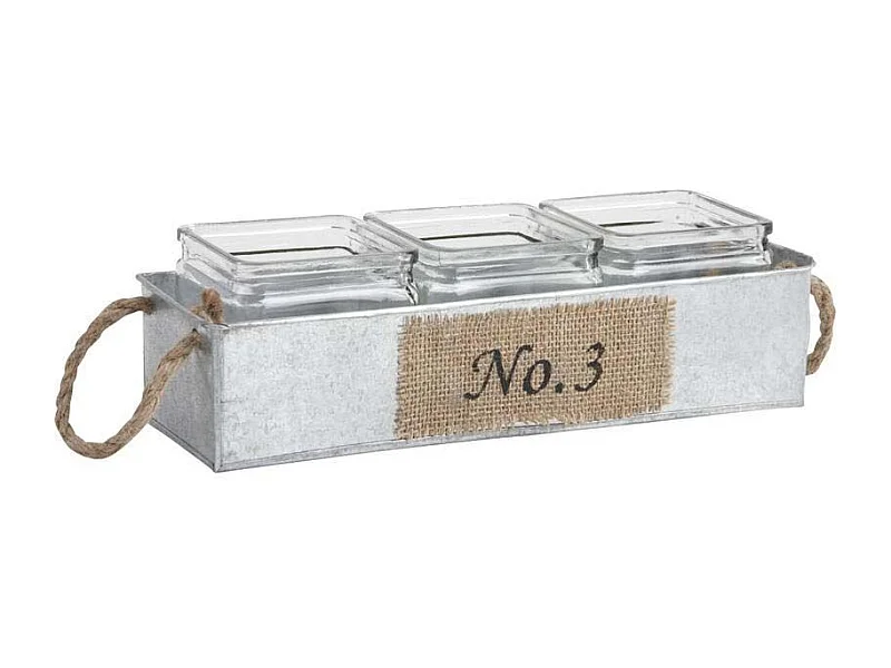 Jardinière en zinc avec pots en verre 34,5 cm