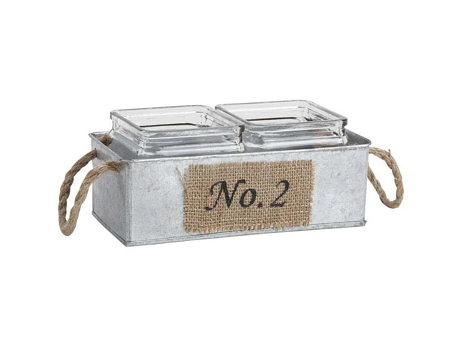 Jardinière en zinc avec pots en verre 24 cm