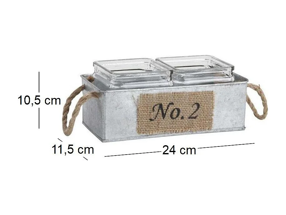 Jardinière en zinc avec pots en verre 24 cm