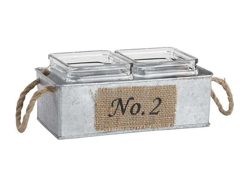 Jardinière en zinc avec pots en verre 24 cm