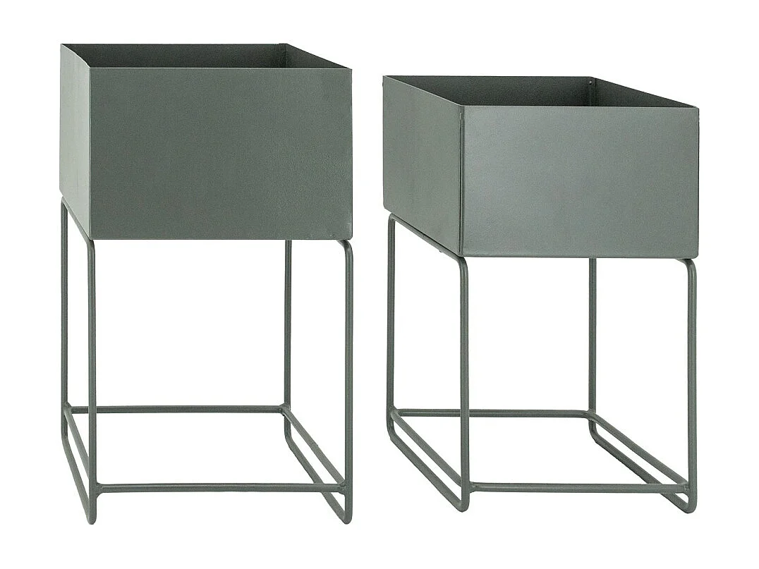 Quadratischer Blumenkasten aus Metall auf Ständer (Doppelpack)