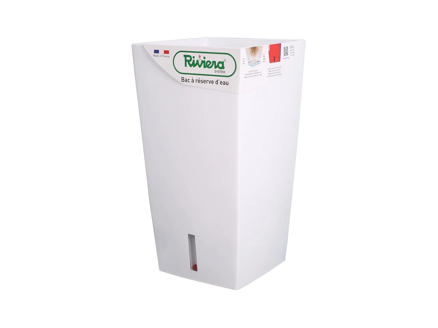 Pot en plastique carré avec réserve d'eau 52 cm Eva Blanc