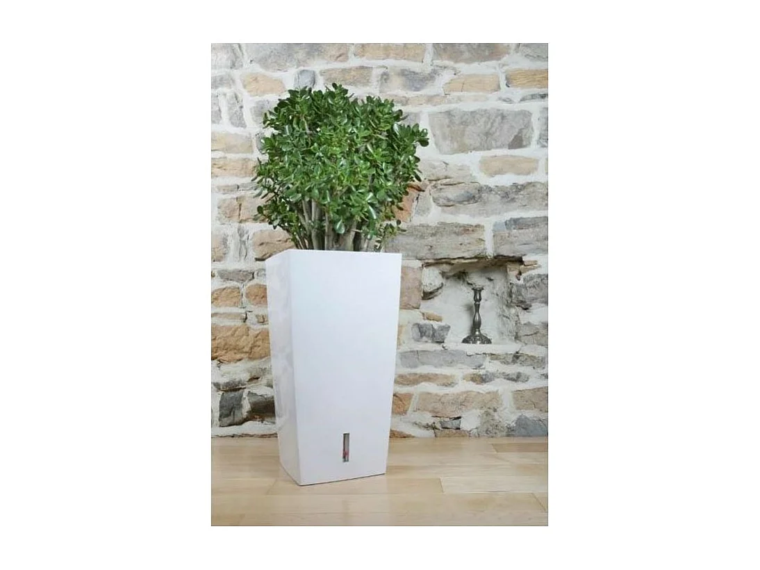 Pot en plastique carré avec réserve d'eau 52 cm Eva Blanc