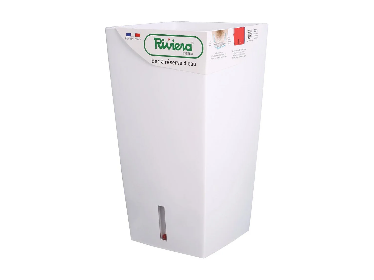 Pot en plastique carré avec réserve d'eau 52 cm Eva Blanc