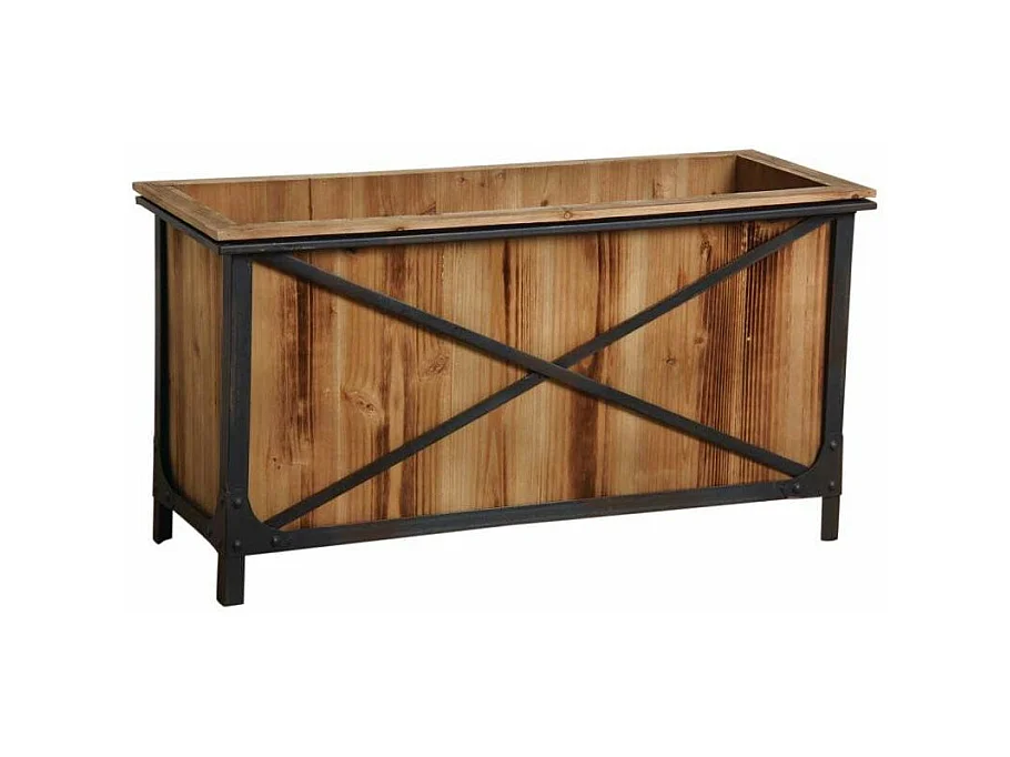 Jardinière en pin et métal noir