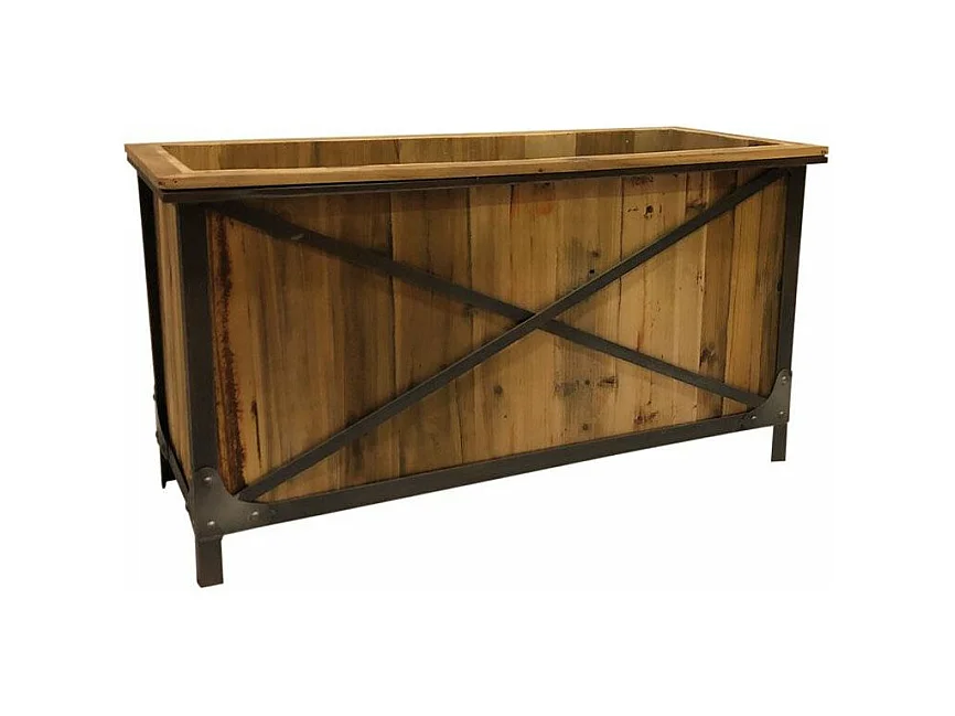 Jardinière en pin et métal noir