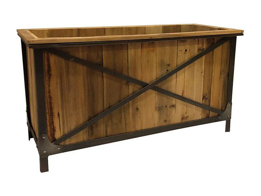 Jardinière en pin et métal noir