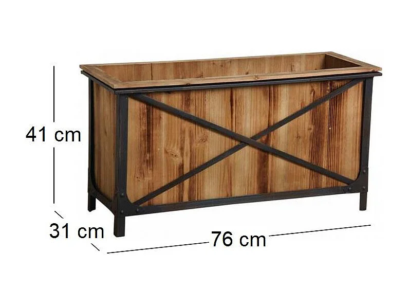 Jardinière en pin et métal noir