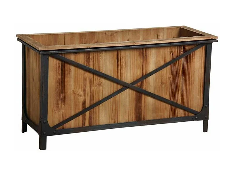 Jardinière en pin et métal noir