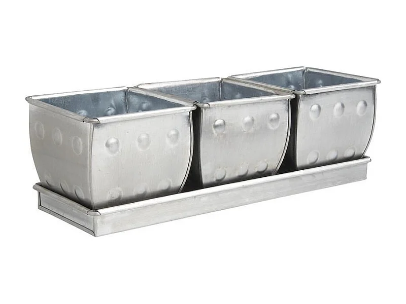 Jardinière 3 pots en zinc brossé