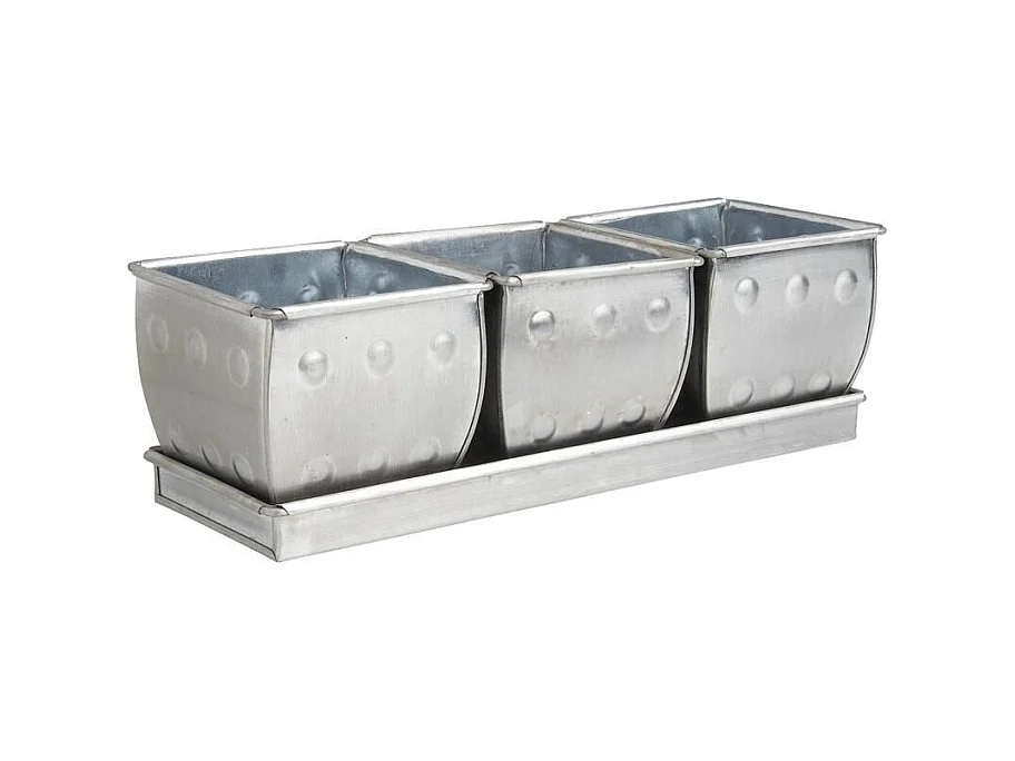 Jardinière 3 pots en zinc brossé