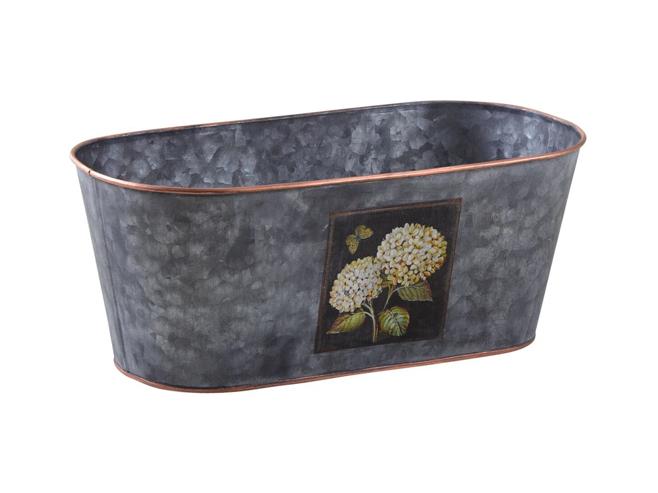 Corbeille ovale en métal patiné gris Hortensia