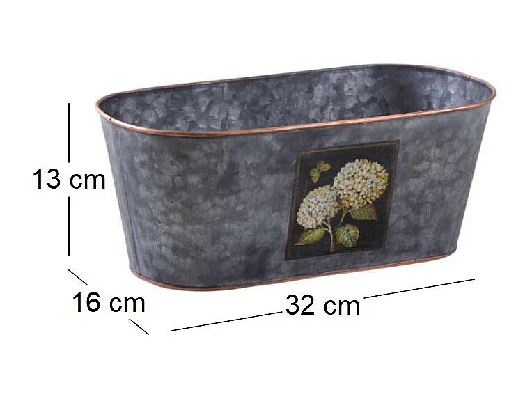 Ovaler Korb aus grauen patinierten Metall "Hortensia"