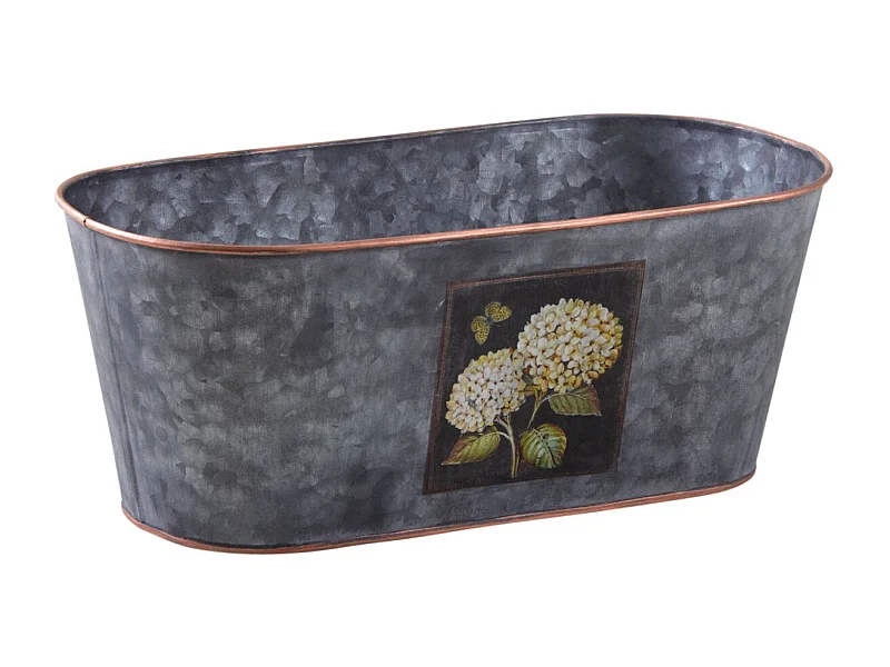 Corbeille ovale en métal patiné gris Hortensia