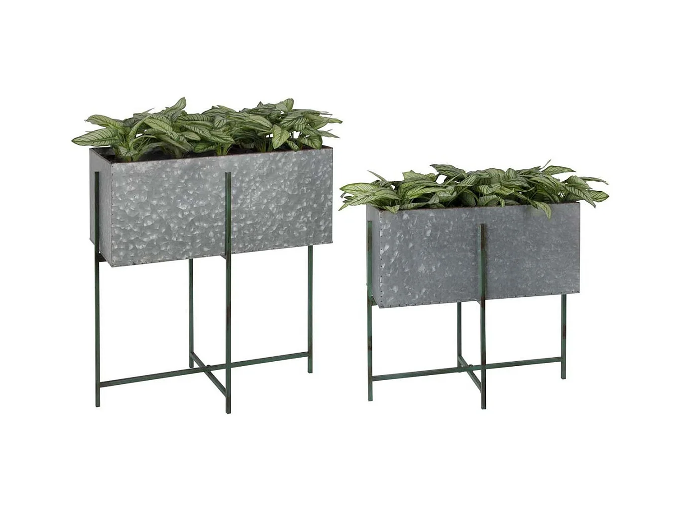 Jardinière sur pied en zinc intérieure extérieure (Lot de 2) Rectangulaires - 22,3 / 33,3 litres