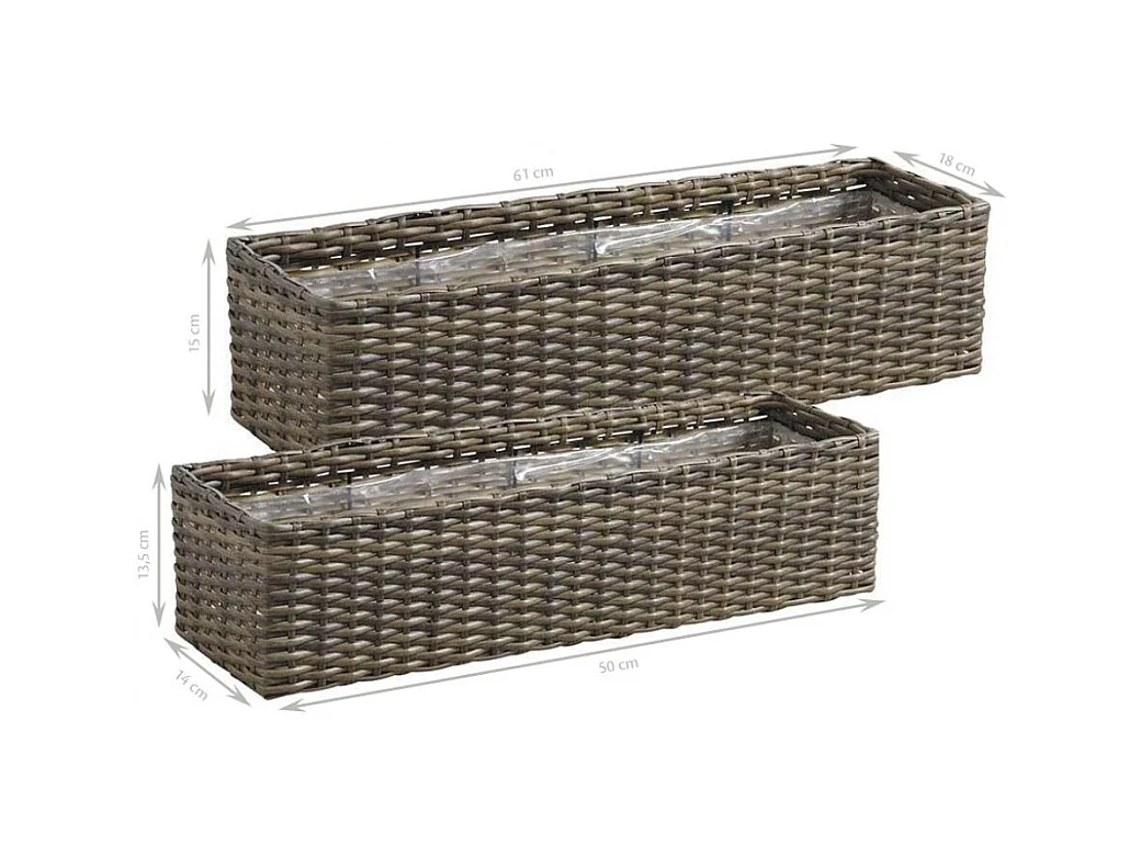 Rechteckiger Blumenkasten aus synthetischem Rattan (2er-Set)