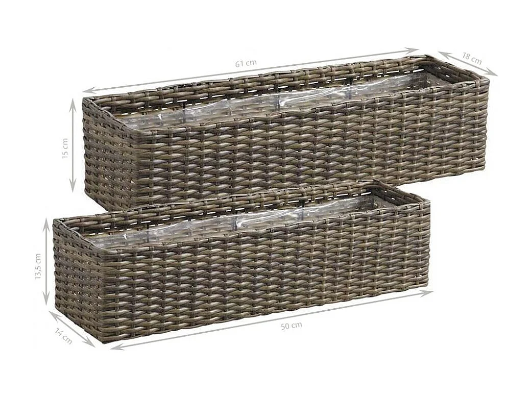 Rechteckiger Blumenkasten aus synthetischem Rattan (2er-Set)