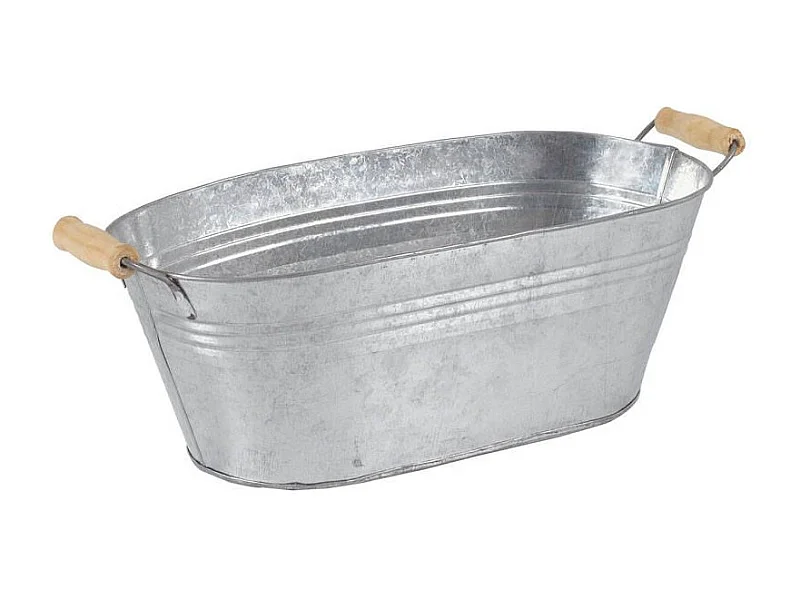 Jardinière ovale zinc et bois 37 x 19 x 16 cm