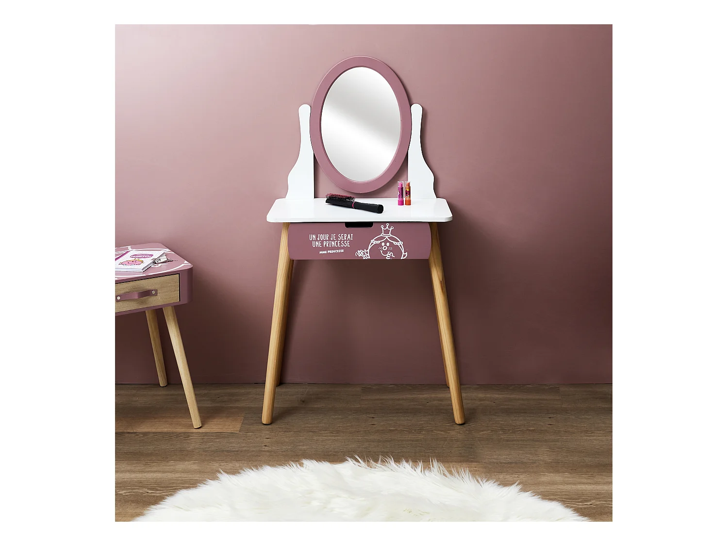 Wooden Dressing Table  55x30x97cm Rose, Blanc