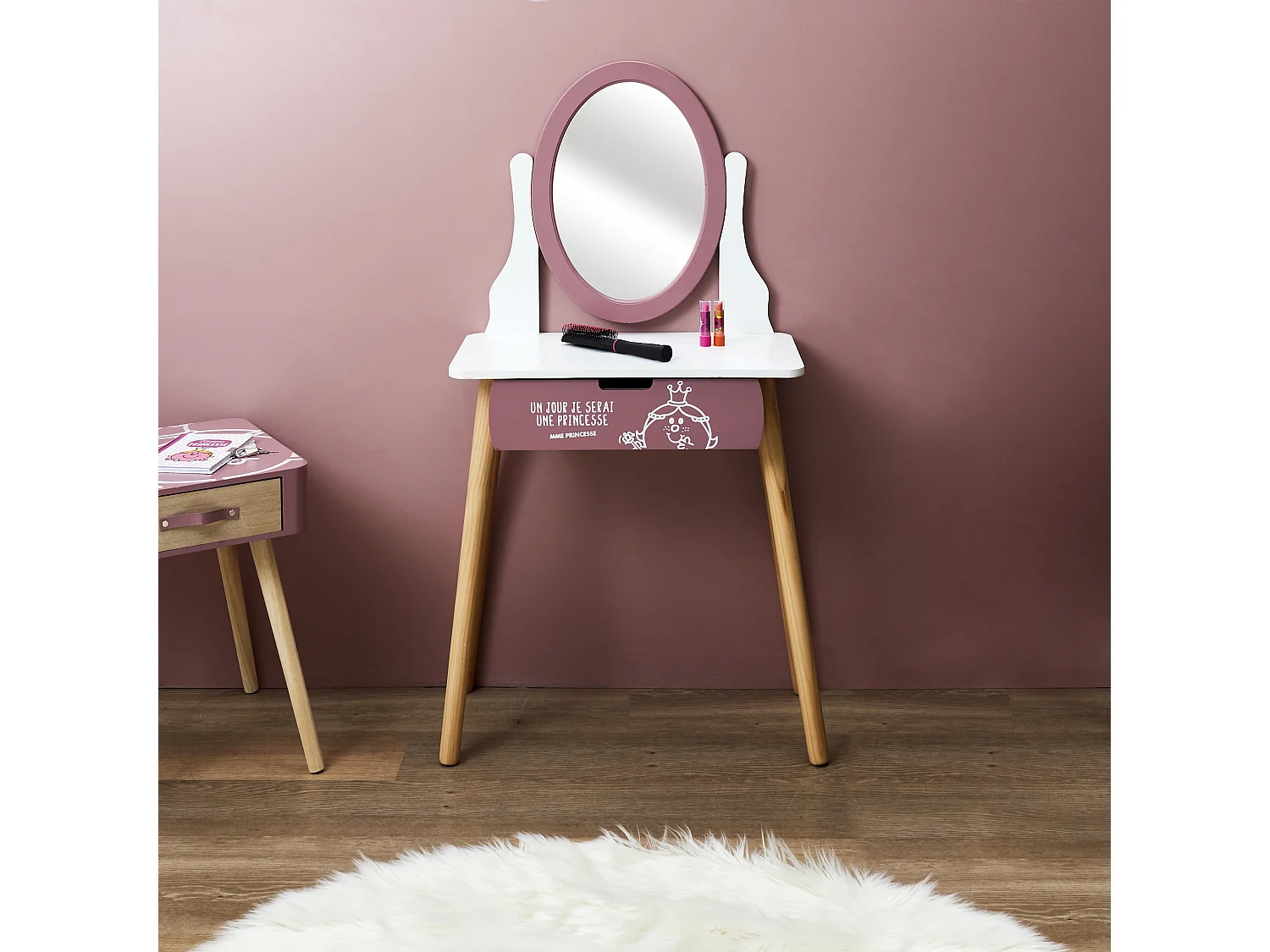 Wooden Dressing Table  55x30x97cm Rose, Blanc