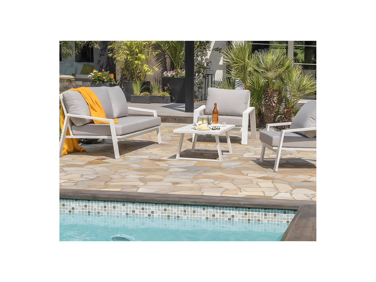 Salon de jardin 5 Places "Ibiza" 190cm Blanc