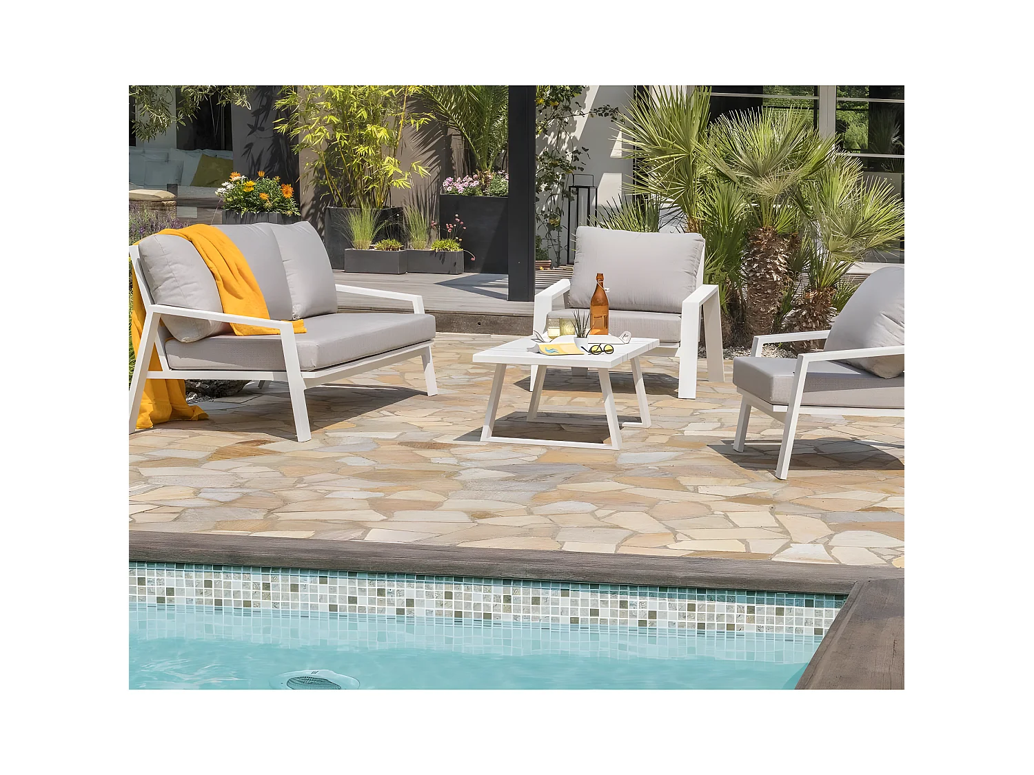 Salon de jardin 5 Places "Ibiza" 190cm Blanc