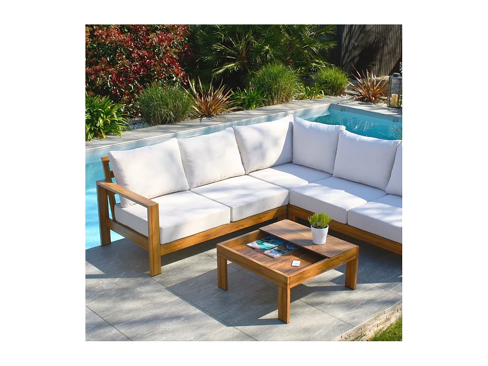 Salon de Jardin d'Angle 5 Places "Majorque" 150cm Marron