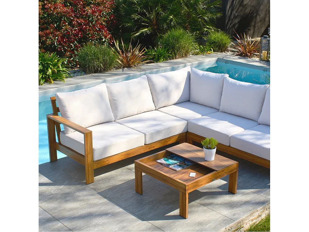 Salon de Jardin d'Angle 5 Places "Majorque" 150cm Marron