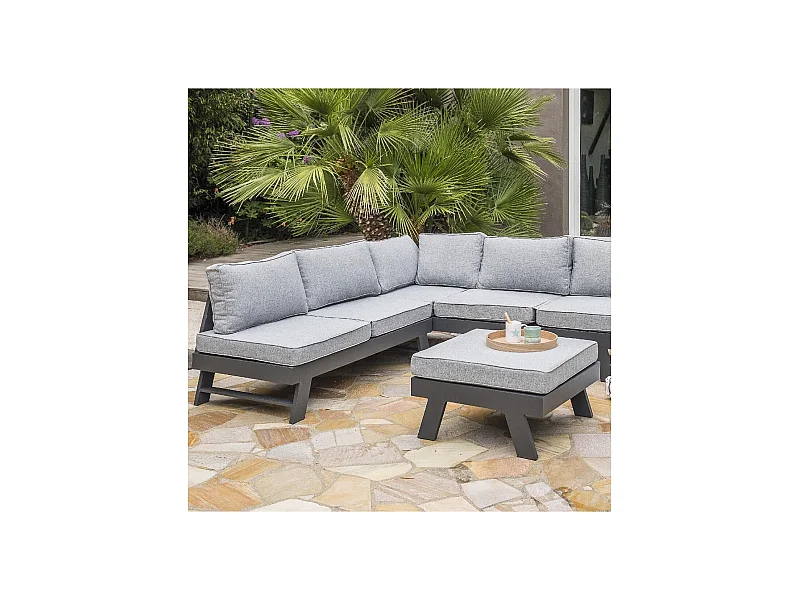 Salon de Jardin d'Angle 5-6 Places "New-York" 213cm Gris Anthracite