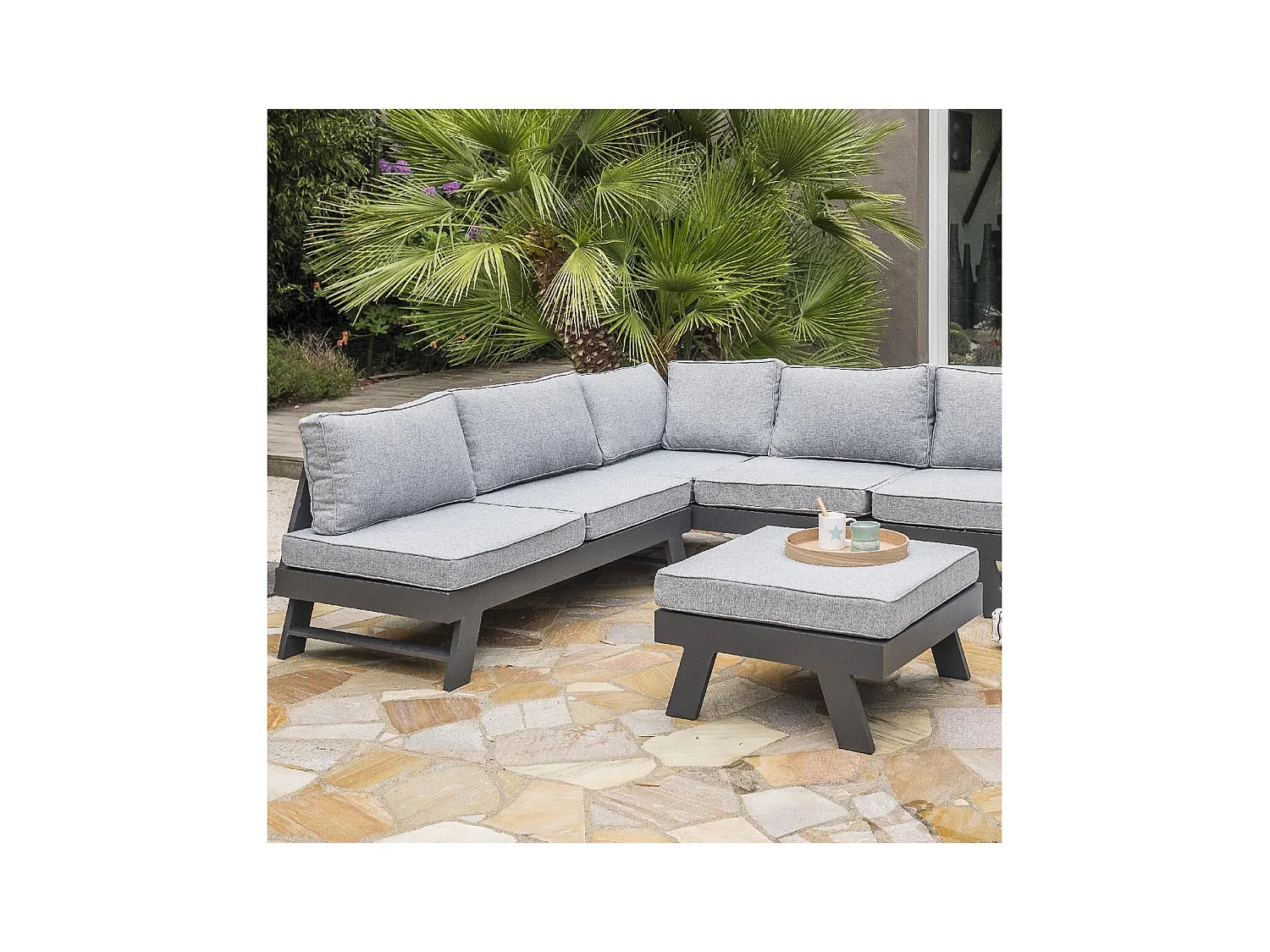 Salon de Jardin d'Angle 5-6 Places "New-York" 213cm Gris Anthracite